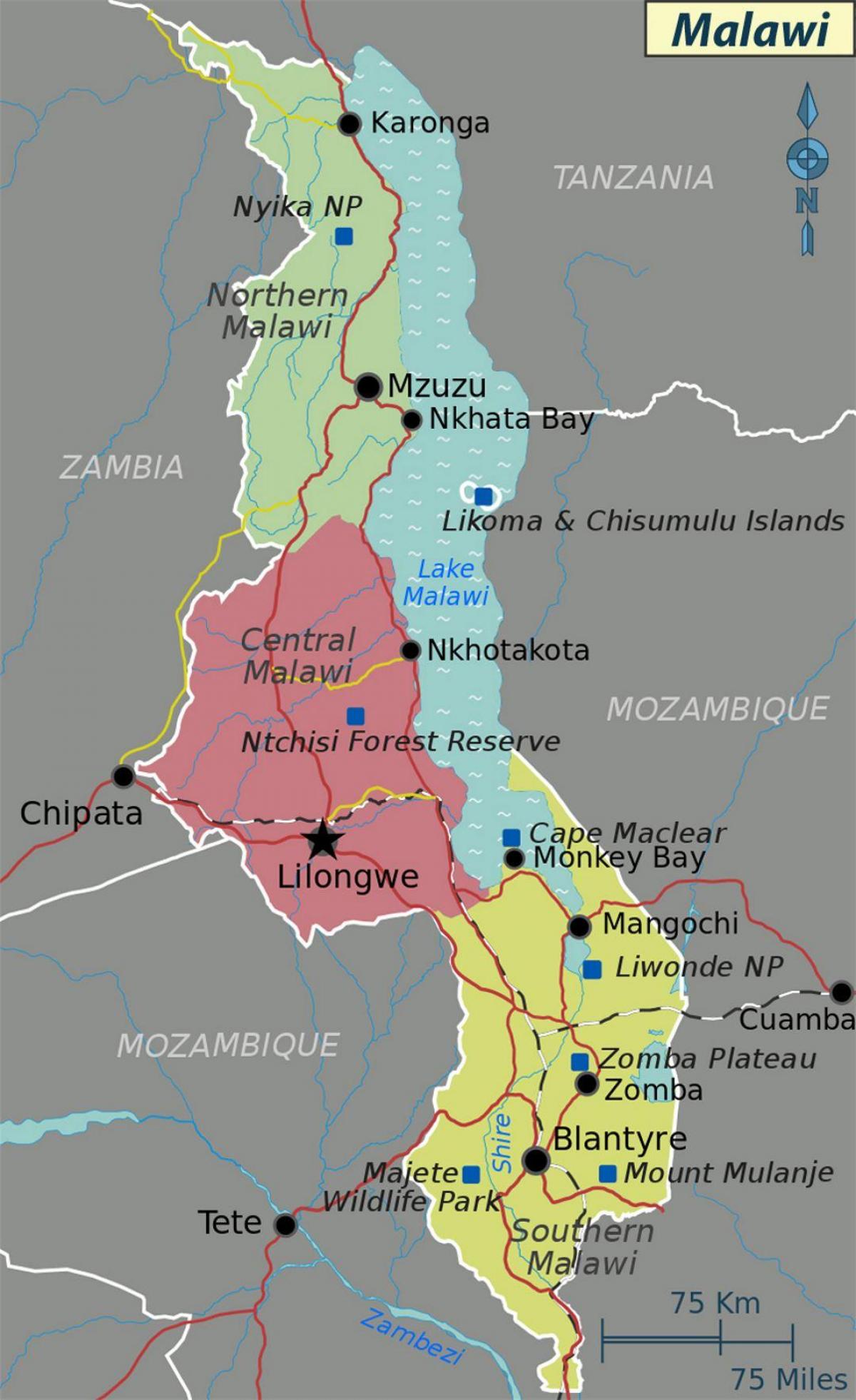 mapa del lago Malawi en áfrica