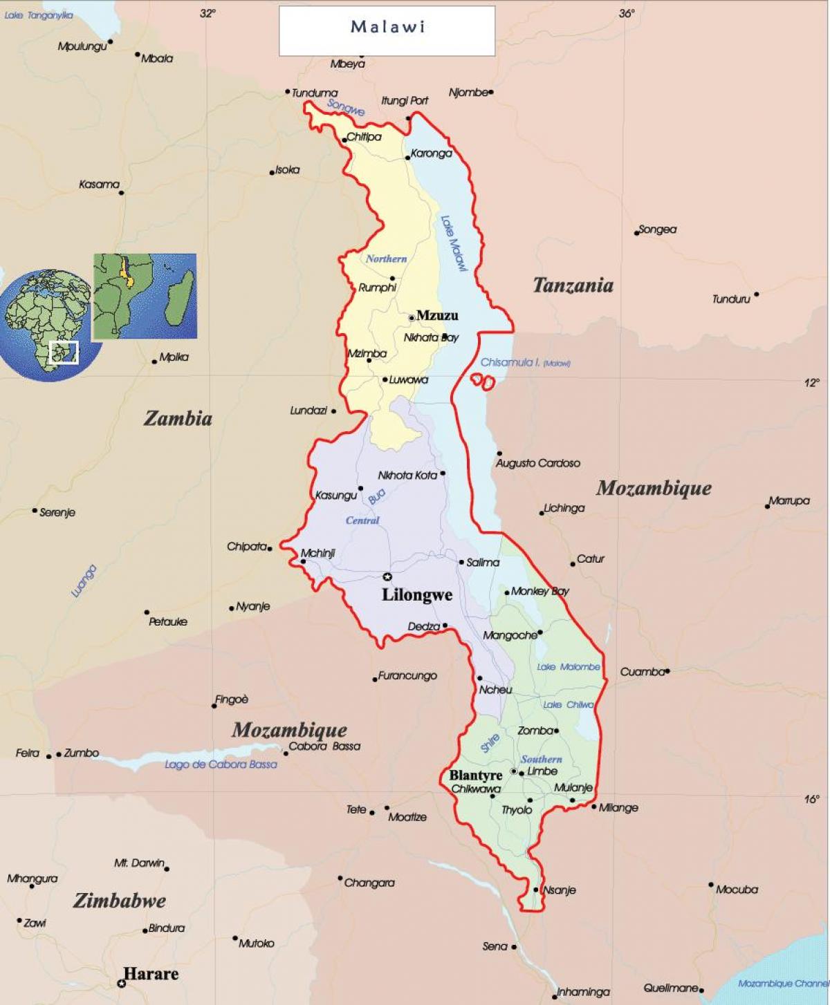 mapa de Malawi político