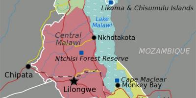 Mapa del lago Malawi en áfrica