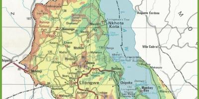 Mapa de mapa físico de Malawi